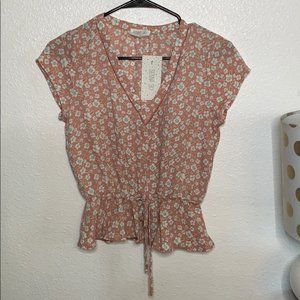 Blush Pink Floral Print Tie-Front Top